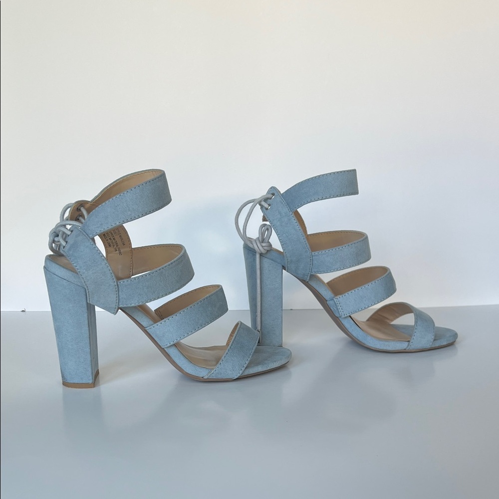 Lulu's Light Blue Strappy Block Heels - Picture 2 of 11